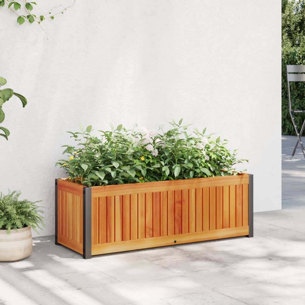 Plant Pot 80x30x27.5 cm Solid Acacia Wood and Steel