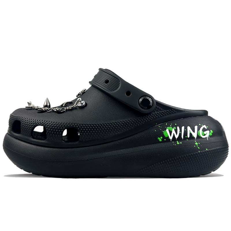 

Crocs Classic Crush BNK Крылья Череп Рука Цепь Английская Буква Граффити Сердце Звезда Уникальные Дырочные Туфли Унисекс Черный 39-40 чёрный
