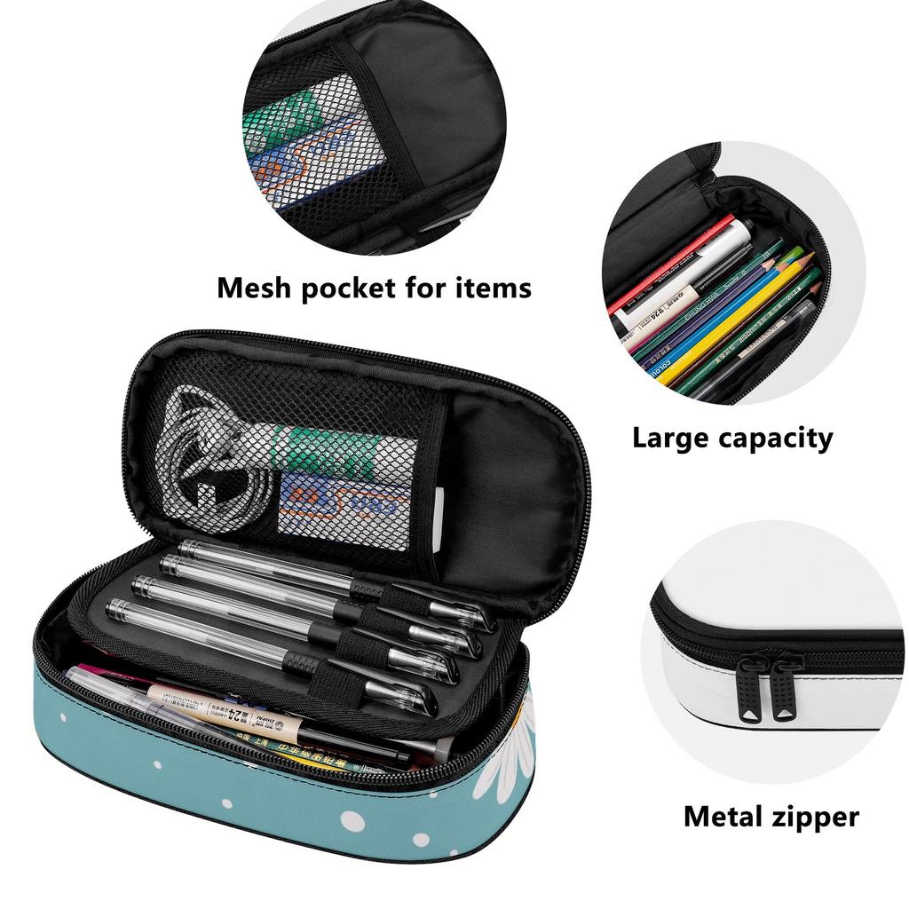 School Pencil Case High Capacity 300D Polyester Smooth Zipper with Main Pocket Mesh Layer and Removable Pen Divider for Boys Girls
