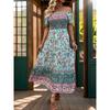 Women's Summer Vintage Ethnic Vacation Off-the-Shoulder Print Dress