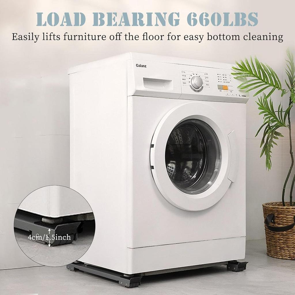 Adjustable Heavy Duty Appliance Rollers, Furniture Moving Roller Wheels with Brake, Washing Machine Wheels Load Bearing 660lbs for Refrigerators