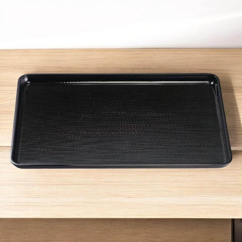 New 36cm Black Lacquerware Tray Made In Japan J-kitchens Non-Slip (ABS Resin)