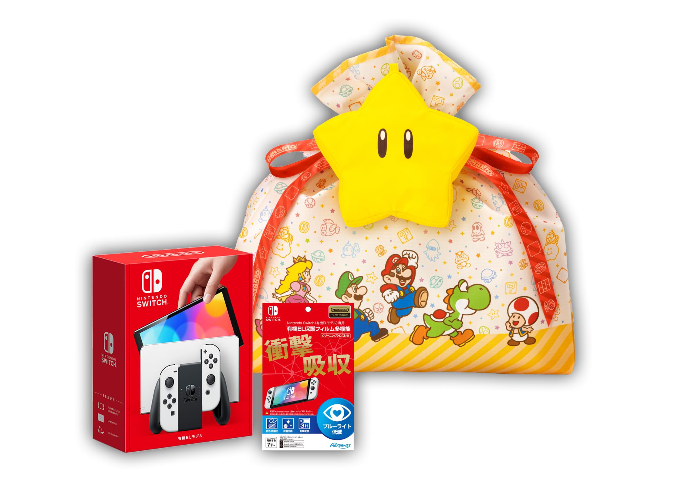 

Подарункова упаковка Маріо x еко-сумка Nintendo Switch Біла ліцензована захисна плівка OLED Дизайн логотипу Switch мікрофіброва серветка [Супер входить] (Модель OLED)