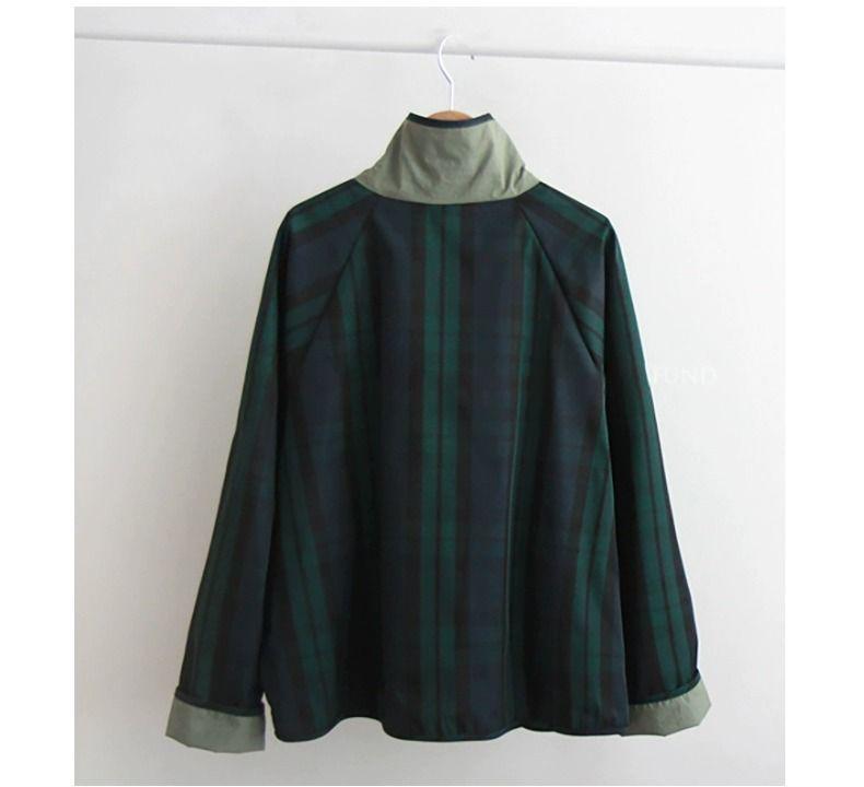 Women's Versatile Reversible Plaid Short Jacket - Korean Style, Spring/Autumn 2025, Loose Fit, Small Size Trench Coat