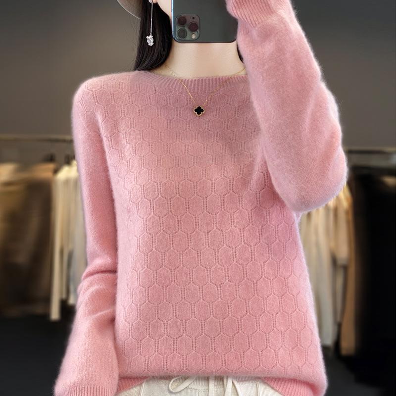 Latest Round Neck Sweater for Women In Autumn and Winter Soft and Warm Cashmere Sweater for Women High-end Base Blouse Hollow Versatile Sweater