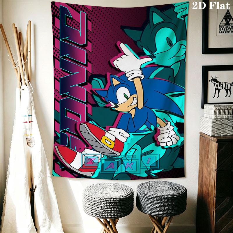 Hedgehog Sonic Green Wall Hanging Printed Fabric Blanket Decorative Tapestries for Bedroom Living Room Home Decor
