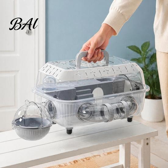 Pet Cage with Stairs Hamster Tunnel, Transparent House Running Wheel Golden And Water Dispenser, 2-Tier Habitat Playpen for Small Pets Breathable