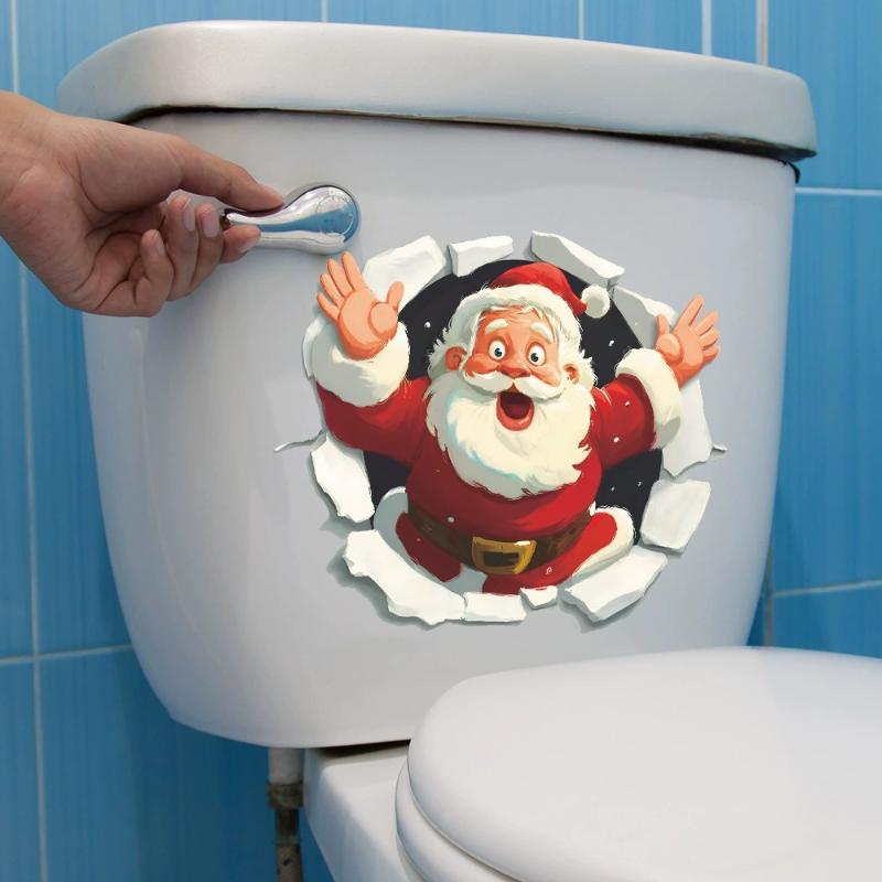 3D Stereo Santa Claus Break-Through Wall Decal Vinyl Christmas Wall Stickers, Removable Holiday Decor For Home And Living Spaces