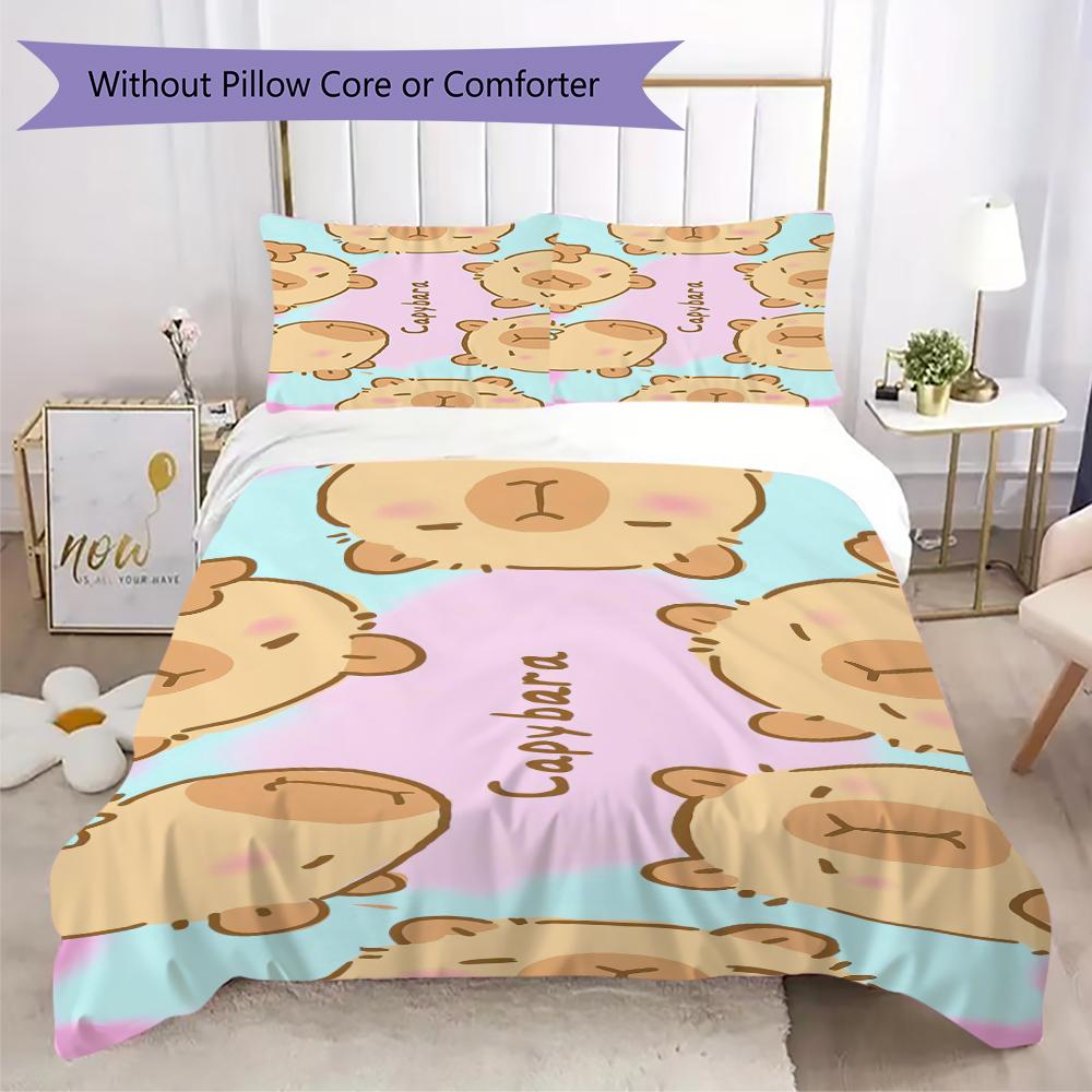 1 Stück Capybara süßes Muster Bettwäsche Steppdecke Set Bettbezug Kissenbezug Heimdekoration Geburtstagsgeschenk (1 Bettbezug + 2 Kissenbezüge, ohne Füllung)