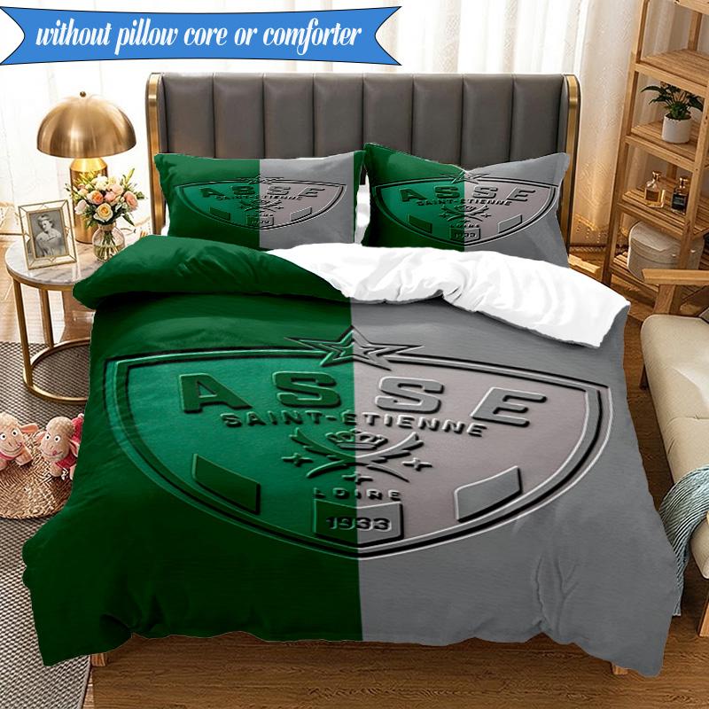 3PCS Asse Saint-etienne Crest Bedding Set 2D Printing (Includes 1 Duvet Cover + 2 Pillowcases Coreless), Bedroom decor,Fan gift
