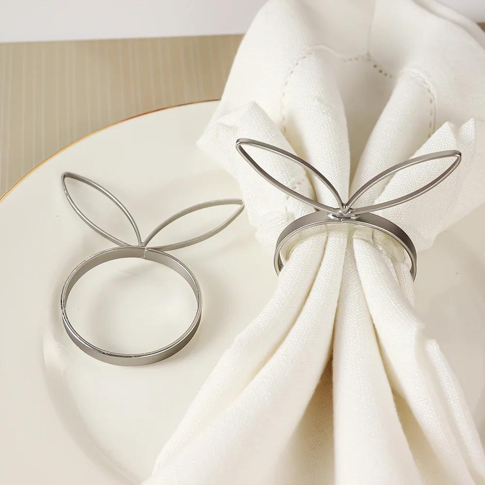 4Pcs Rabbit Ears Napkin Rings Bunny Head Napkin Holder Rings Buckles for Easter Holiday Wedding Party Dinning Table Decoration