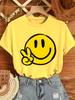 Womens Geometric Joyful Face Smile Print TShirt Casual Short Sleeve Crew Neck Top Comfort Summer Women Clothing