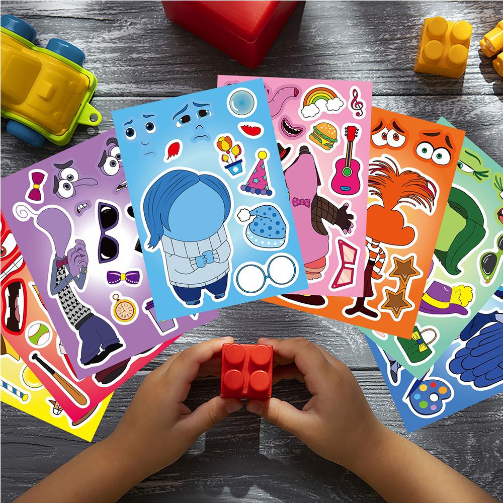 816Sheets Disney Inside Out 2 Make A Face Puzzle Stickers Funny Diy Assemble Jigsaw Cartoon Sticker Toy Party Game Reward Gifts