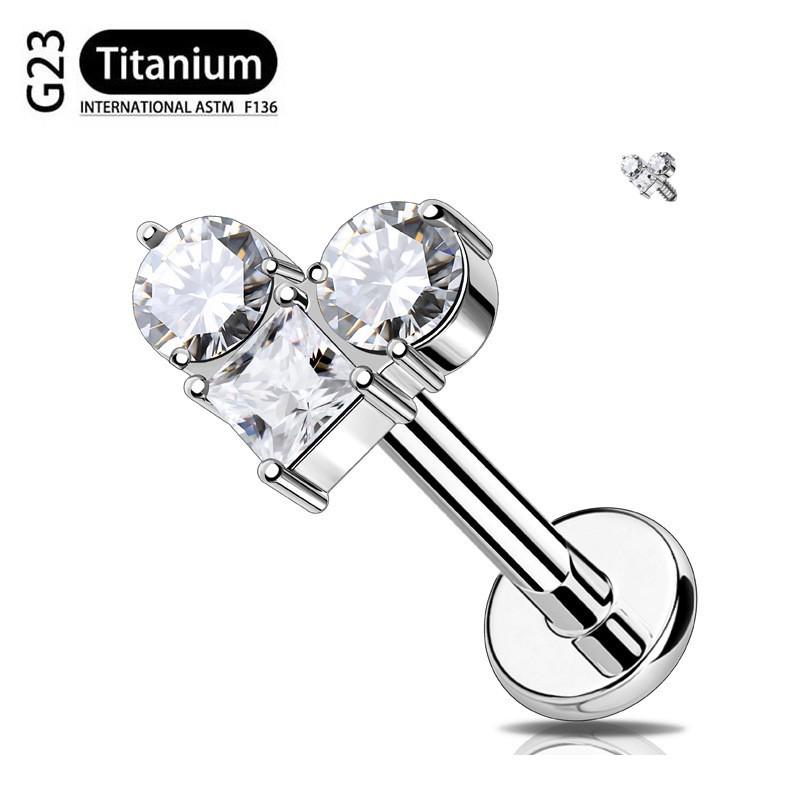 G23 Titan Herz Zirkon Ohrstecker mit Innengewinde und flacher Rückseite für Knorpelpiercing
