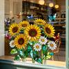 Colorful Spring Floral Window Cling Double-Sided Static Glass Sticker Stained Glass Effect Flowers Butterflies Window Decal for Kitchen Bedroom