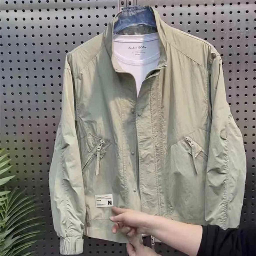 Men's Spring/Summer Breathable Stand-Up Collar Jacket - Casual Loose Trendy Zip-Up Outerwear