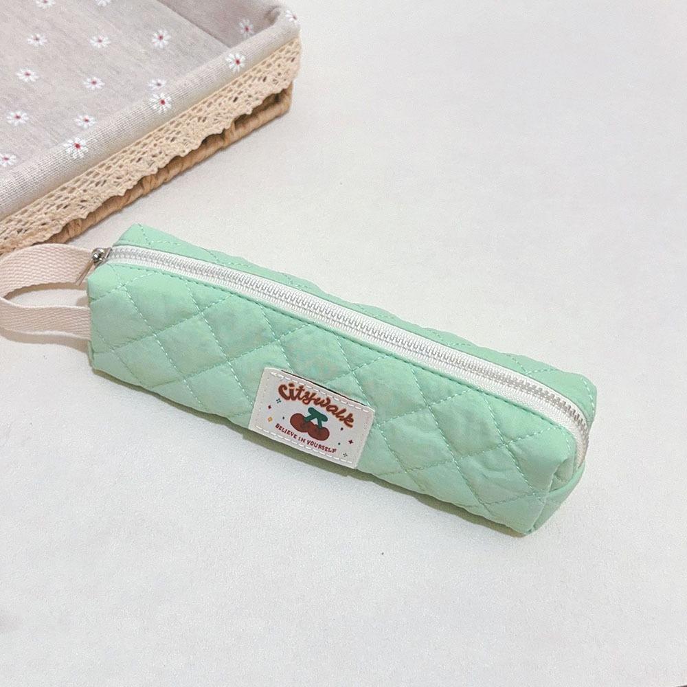 Floral Pattern Quilted Pencil Bags Bow Design Pen Cases Kawaii Pencil Pouches School Use