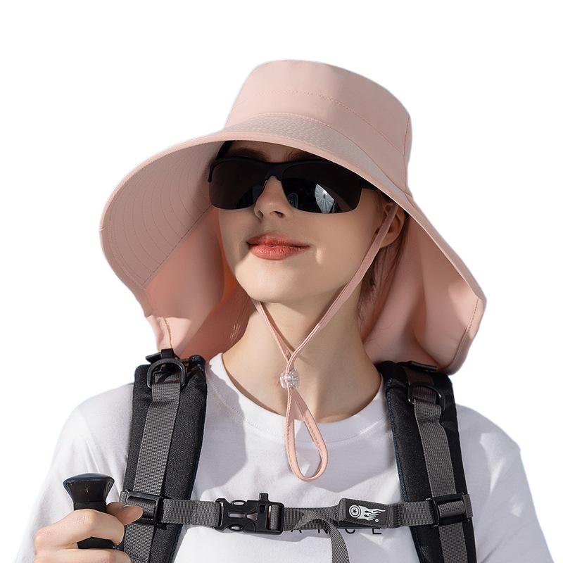 Big Eaves Shawl Sunscreen Hat European and American Bucket Hat Fashion Sun Hat Summer Outdoor Hat with Ponytail Hole Women