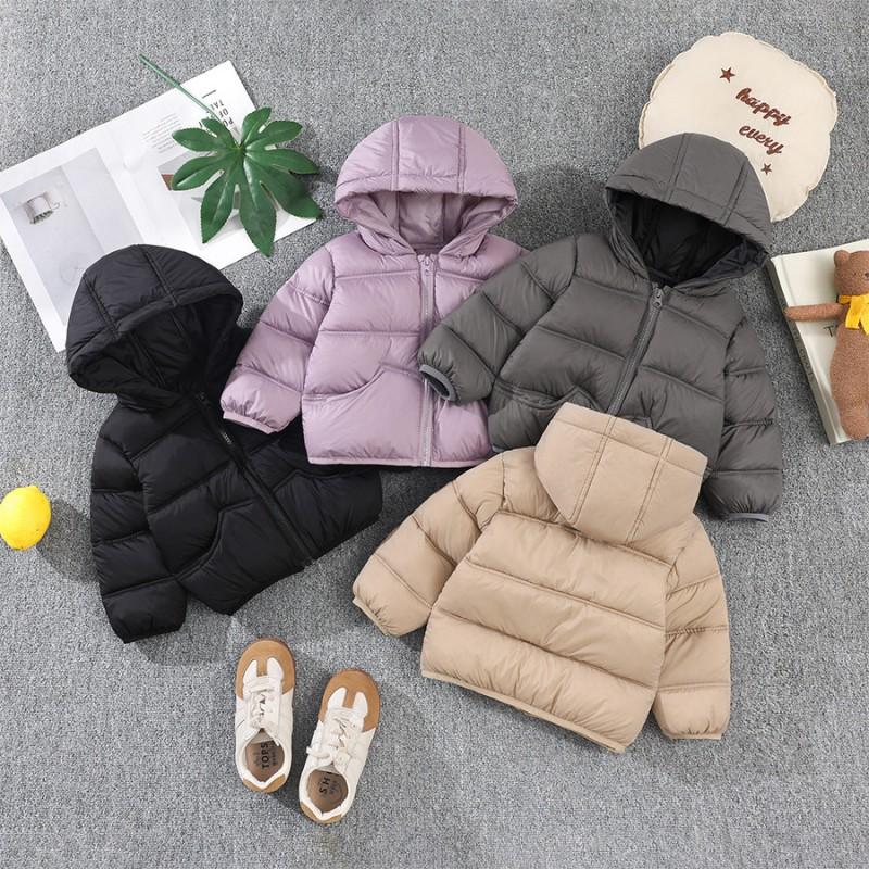 Kids Winter Puffer Jacket With Hood Soft Thick Cotton-Padded Coat Boys Girls 90-130cm