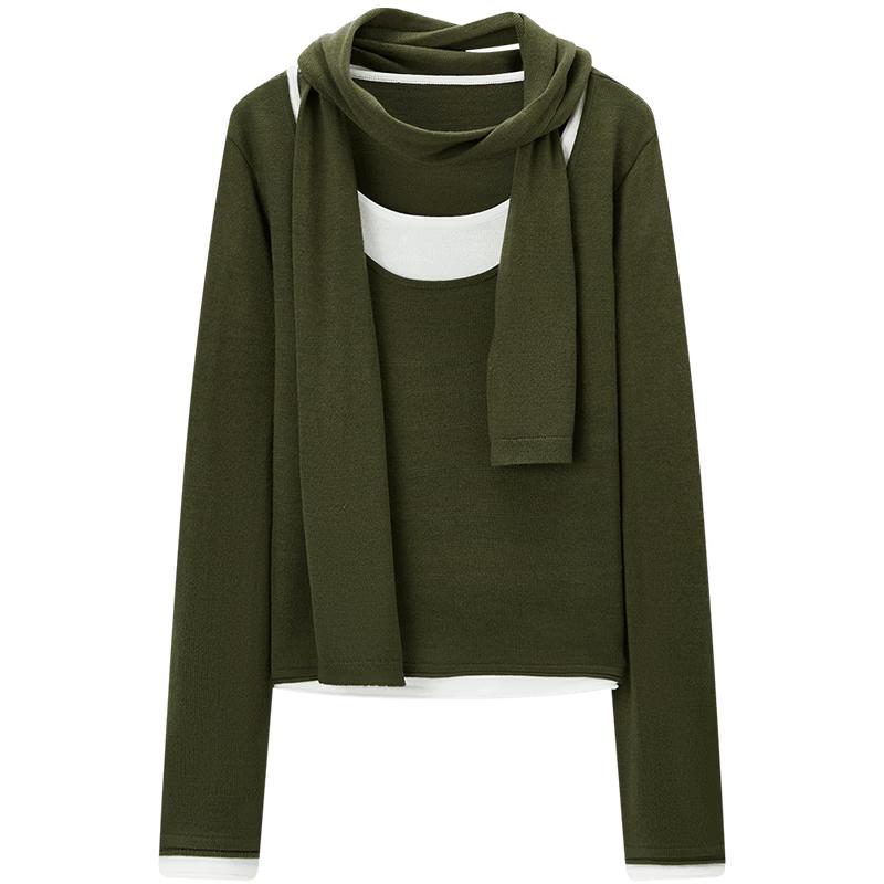 Aijutu Faux Two-Piece Knit Long-Sleeve Top L