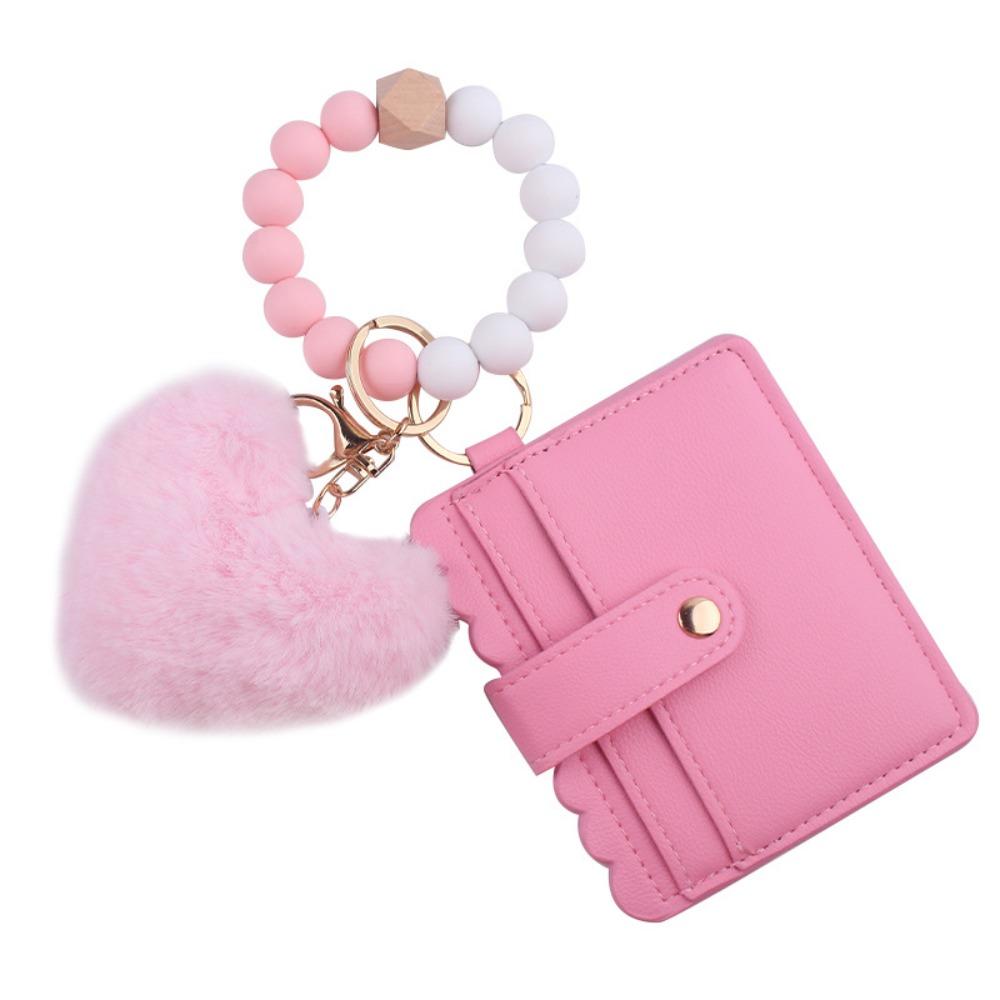 Silicone Beaded Wristlet Keychain Tassel Design Leather Tassel Wallet Keychain  Daily Accessory