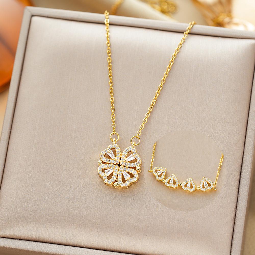 

Detachable Heart Pendant Multi Wear Titanium Steel Four Leaf Clover Necklace Women s Collarbone Chain Jewelry