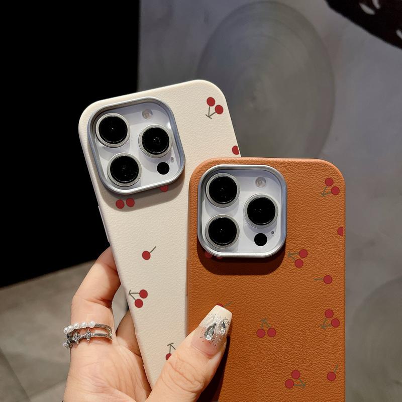 Little Cherry Print Slim for Magsafe Case For iPhone 16 Pro Max 15 14 Pro 13 12 11 TPU Matte Leather Texture Shockproof Soft Magnetic Phone Cover