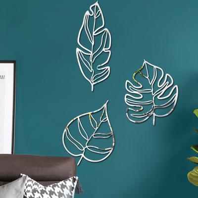 3pcs 3d Wall Stickers Hollow Mirror Leaf Sticker Wall Decals For Home Living Room Background Decor