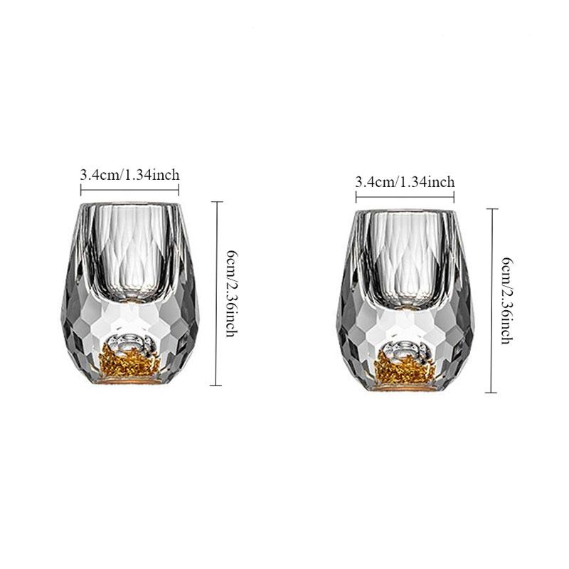 2pcs Luxury Spirits Cup High End Wine Utensils Gold Foil Glass Cup Diamond Honeycomb Shaped Baijiu Cup Crystal Cocktail Glass