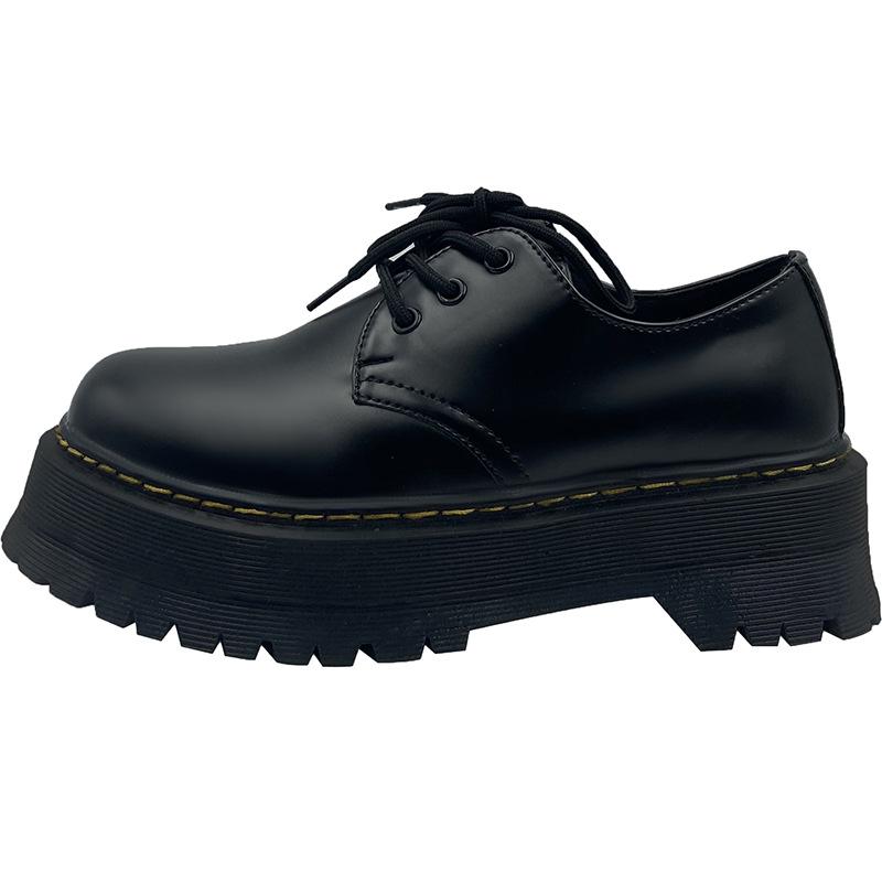 British style small leather shoes for women in spring 2025 thick soled retro single shoes black lace up loafers