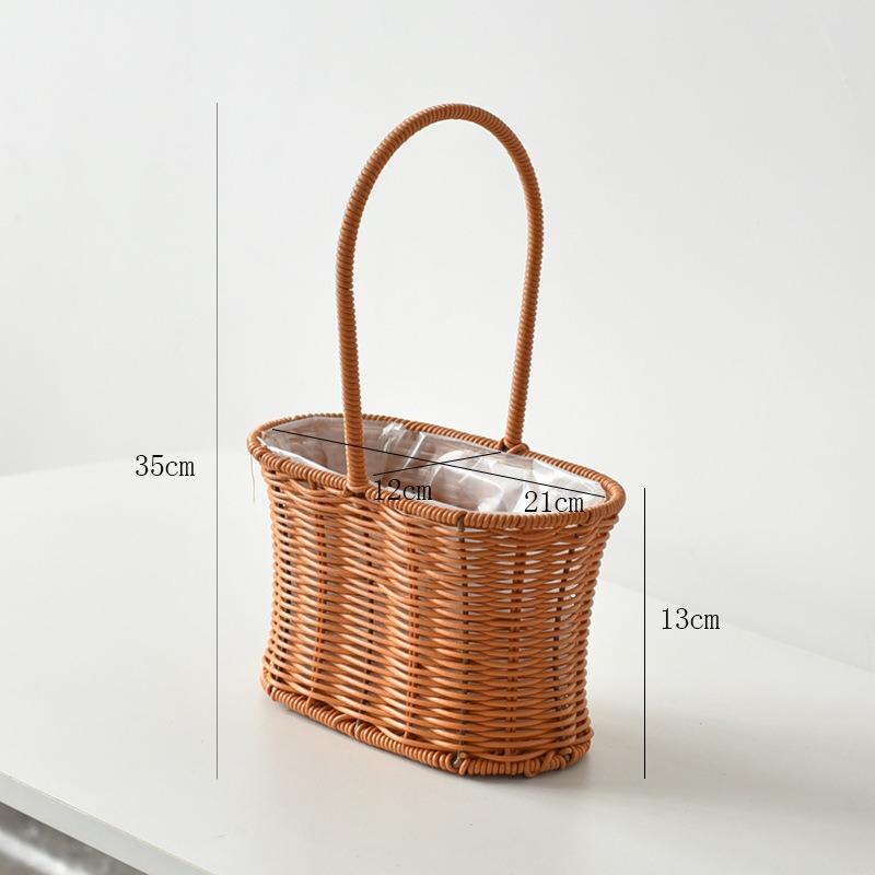 New Internet celebrity decoration portable flower basket packaging flower basket handmade rattan floral arrangement gift straw wood chips