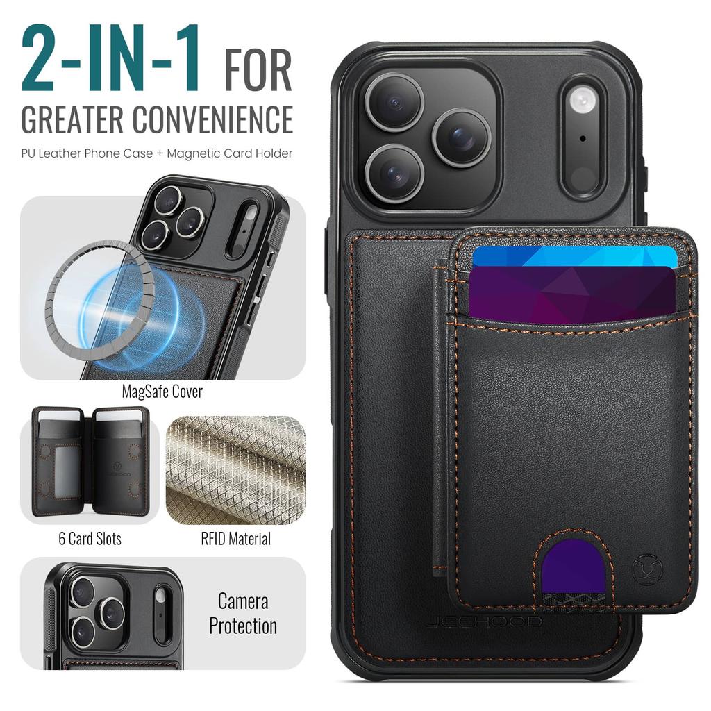 For iPhone 17/16 Pro Max Case Wallet with Magnetic, RFID Blocking Magnetic Card Holder 2 in 1 Detachable Kickstand Shockproof