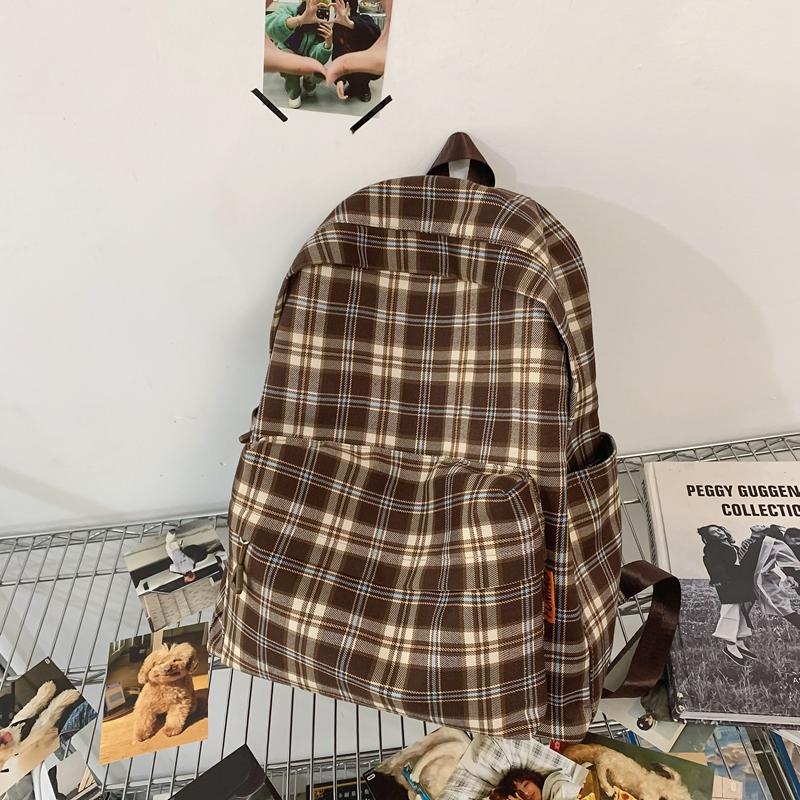 Studentský kostkovaný školní batoh Dámský velkokapacitní batoh Cestovní batoh