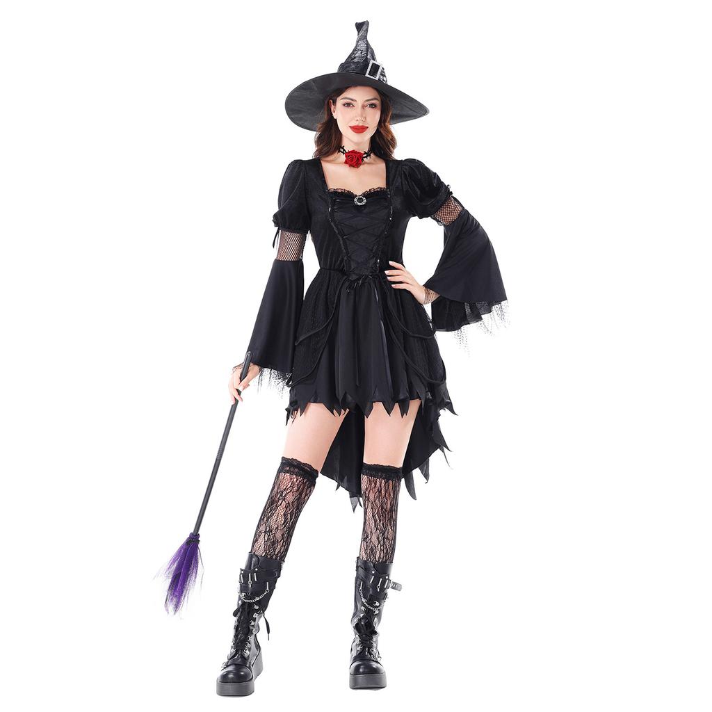 Halloween Witch Costume Adult Black Gothic Dress Stage Costume Mori Witch Hat Costume
