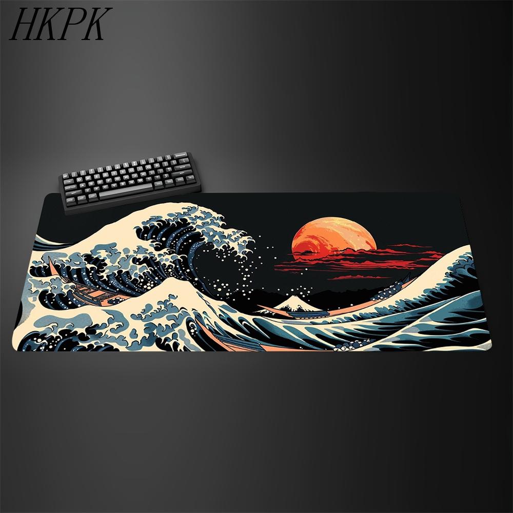 XXL Xcm Black and White Giant Wave Keyboard Game Anime Mouse Pad Nonslip Rubber Art Computer Desk Mat Carpet With Lockedge
