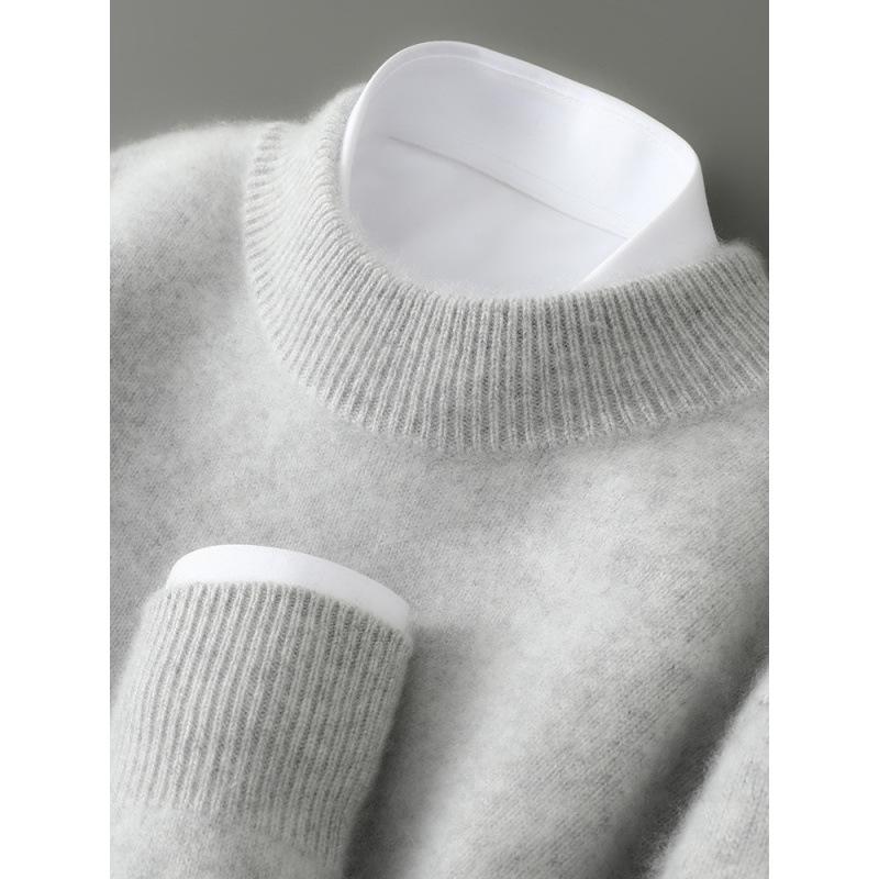 Men's 100% Wool Half-High Neck Sweater - Versatile Natural Fiber Knitwear for Autumn/Winter
