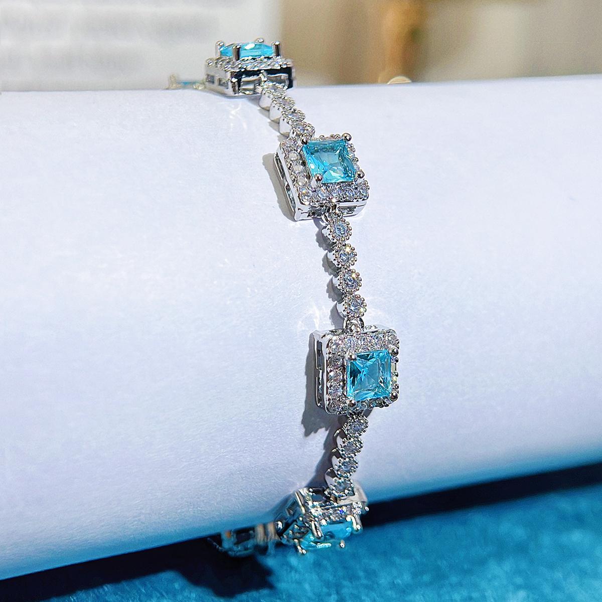 

WWJ Элегантные женские ювелирные изделия на руку, аксессуары, полупрозрачный светло-голубой цирконий, теннисный браслет, характерный ежедневный подарок на вечеринку серебряный