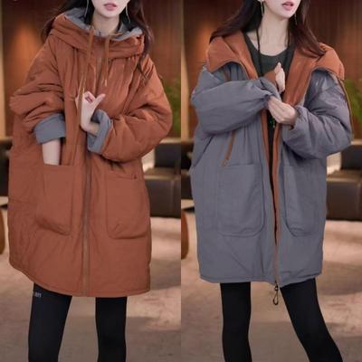 Modische Warme Doppelseitig Tragbare Baumwolljacke Damen Neue Herbst Winter Stilvolle Lockere Mit Kapuze Gefütterte Jacke