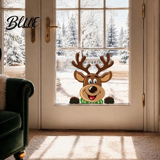 Party Atmosphere Wall Decals Christmas Static Window Clings Peeking Santa Reindeer Stickers Glass No‑Glue Cartoon for Indoor‑Outdoor Holiday