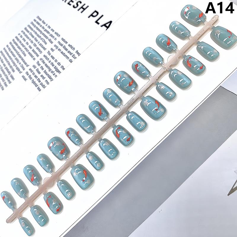 30Pcs Short Square False Nails Cat Paw Petal Design Wearable Fake Nails Simple Artificial Press On Nails Tips Art Decoration