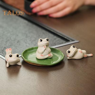 Keramik-Frosch, Tee-Haustier, Lotusblatt-Design, Mini-Keramik-Frosch-Ornament für Wohnzimmer, Schlafzimmer, Büro-Dekor
