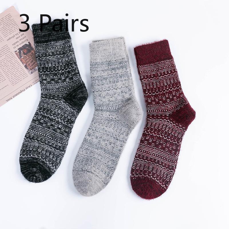 3 Pairs of Autumn and Winter Socks with Thickened Faux Mink Wool and Warm Rabbit Wool, Men's Mid-calf Socks