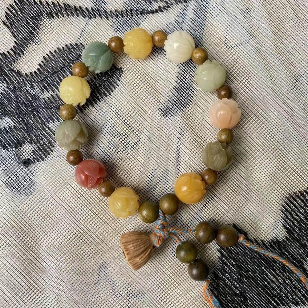 Lotus Charm Tibetan Buddha Bracelet Charm Jewelry Wooden Beads Bracelet  Anxiety Relief