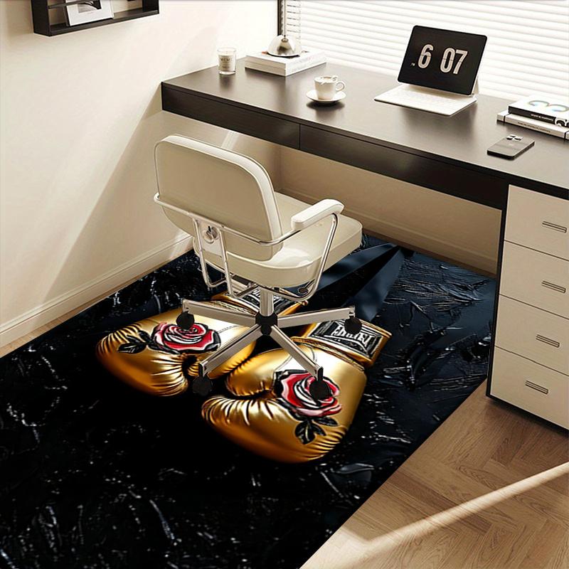 Golden Boxing Gloves with Rose Design Chair Mat Office Carpet, Oversized Rug for Home Decor, Gift, Suitable for Bedroom, Living Room, Various Rooms
