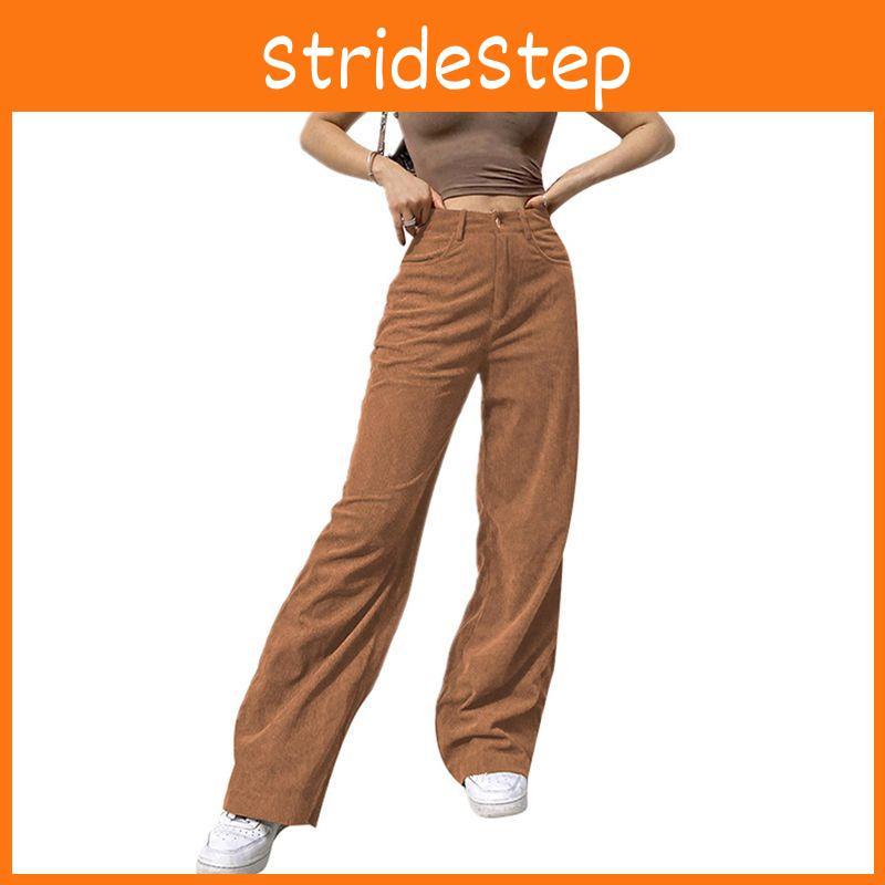 Womens Solid Color High Waist Wide Leg Slimming Casual Fashion Corduroy Pants