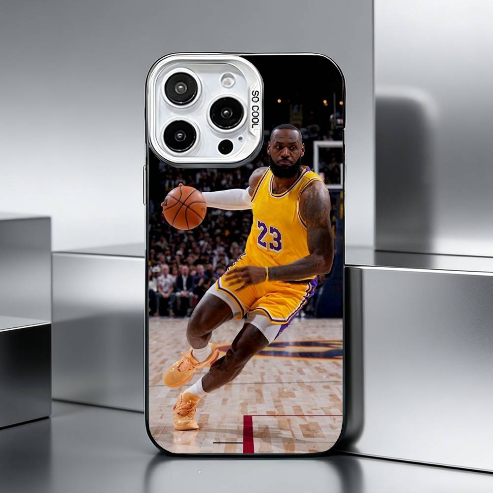 B-Basketball Star L-LeBron James Phone Case For iPhone 17,16,15,14,13,12,11 Plus,Pro Max,XS,Colored silver phone case