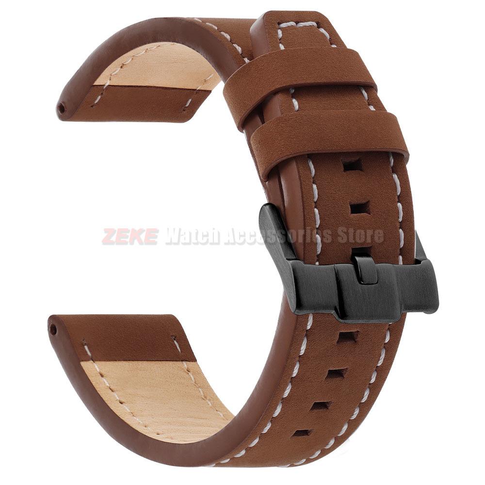 Vintage Matte Genuine Leather Watch Band for Omega for Rolex 18/20/22/24mm Black Brown Thick Straps Stitching Cowhide Wrist Belt