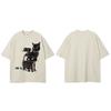 Hip Hop Faded Black TShirt Streetwear Animal Graphic T Shirt Cat Eyes Printed Men Tshirt  Cotton Tops Tees Hipster