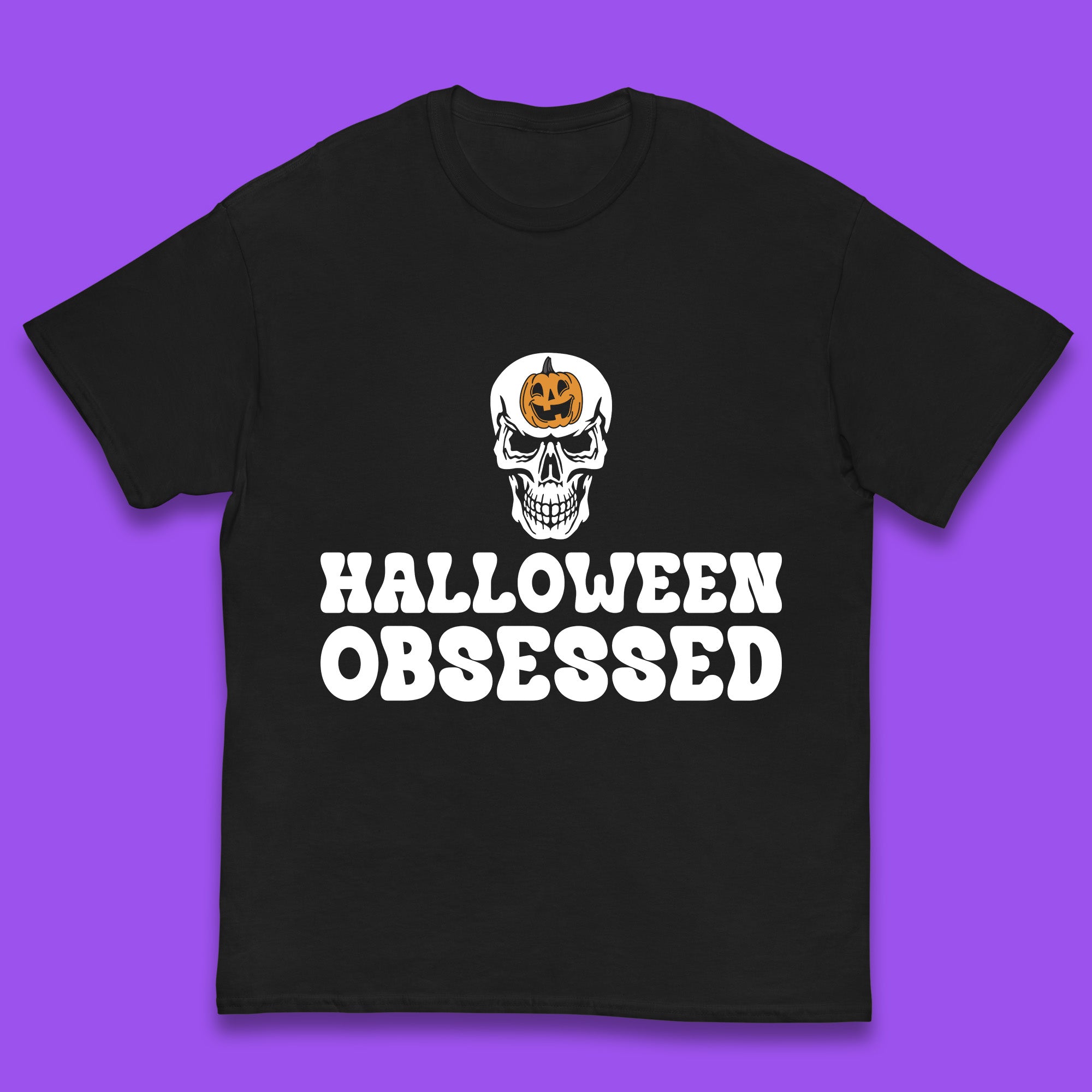 Skull Pumpkin Halloween Obsessed Funny Pumpkin Obsessed Party Spooky Season Kids T Shirt 100