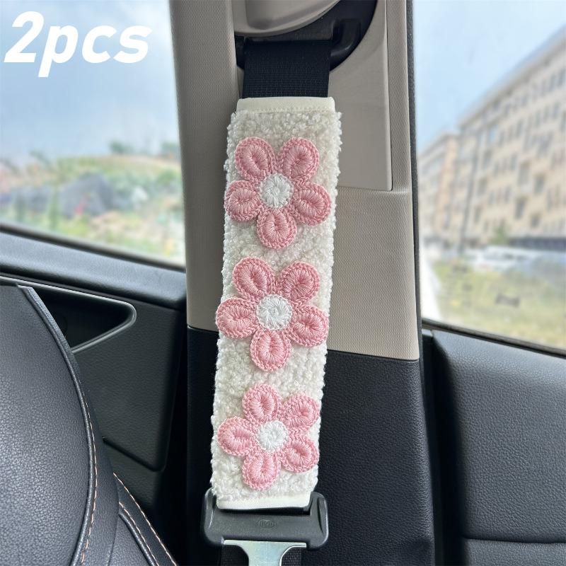 Car Seatbelt Cover Cute Embroidered Flowers Auto Shoulder Strap Protector Pad Seat Belt Harness Cushion for Children Women